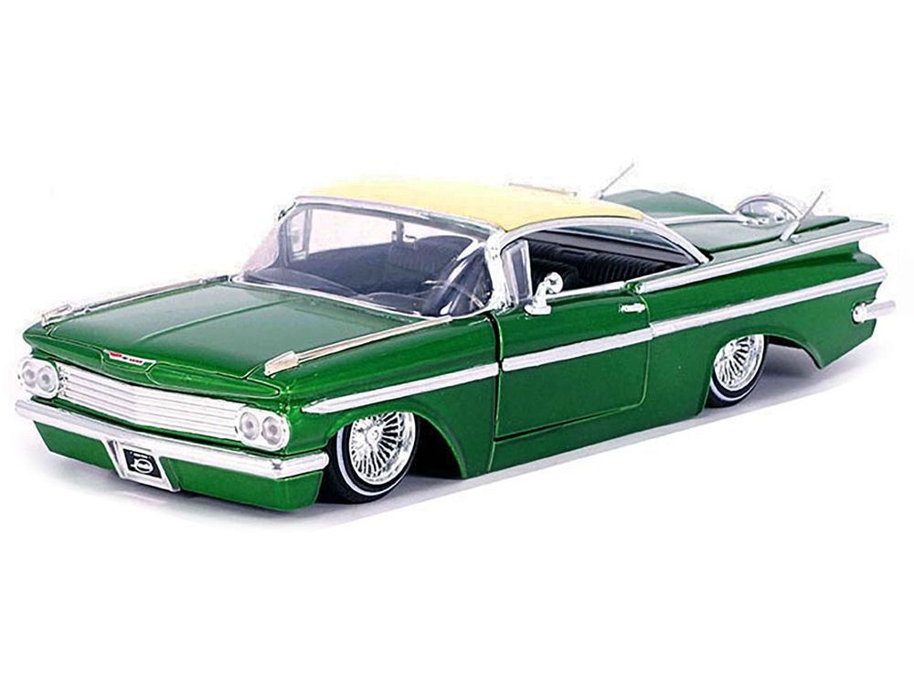 1959 Chevrolet Impala Lowrider Green Metallic with Cream Top and Wire Wheels "Street Low" Series 1/24 Diecast Model Car by Jada view 2