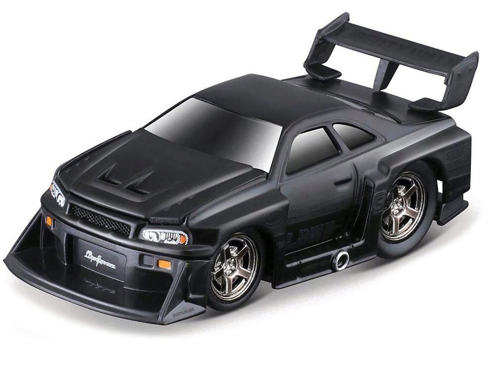 1999 Nissan Skyline GT-R (R34) #5 "Liberty Walk" Matt Black 1/64 Diecast Model Car by Muscle Machines view 2