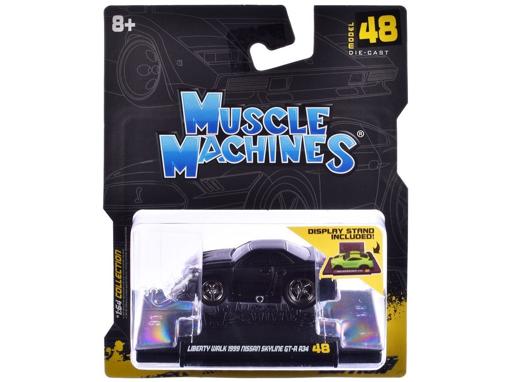 1999 Nissan Skyline GT-R (R34) #5 "Liberty Walk" Matt Black 1/64 Diecast Model Car by Muscle Machines view 3