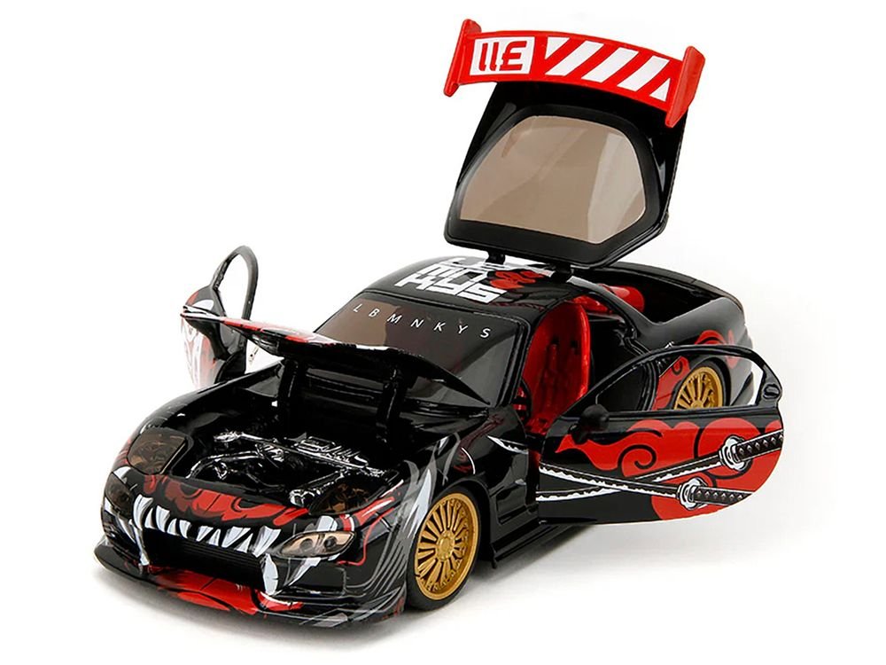 1993 Mazda RX-7 Black with Graphics "Lab Monkeys" with Saru Diecast Figure "Hollywood Rides" Series 1/24 Diecast Model Car by Jada view 2