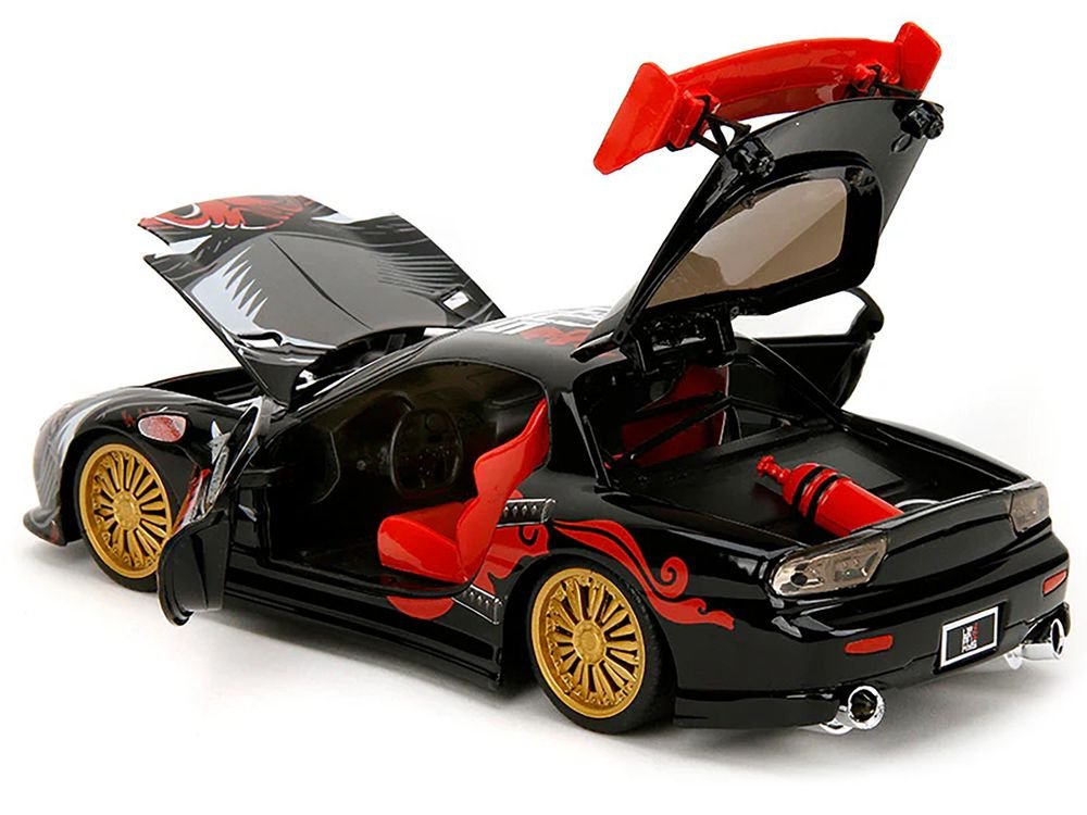 1993 Mazda RX-7 Black with Graphics "Lab Monkeys" with Saru Diecast Figure "Hollywood Rides" Series 1/24 Diecast Model Car by Jada view 3