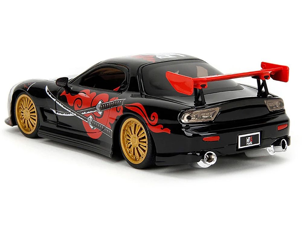 1993 Mazda RX-7 Black with Graphics "Lab Monkeys" with Saru Diecast Figure "Hollywood Rides" Series 1/24 Diecast Model Car by Jada view 4