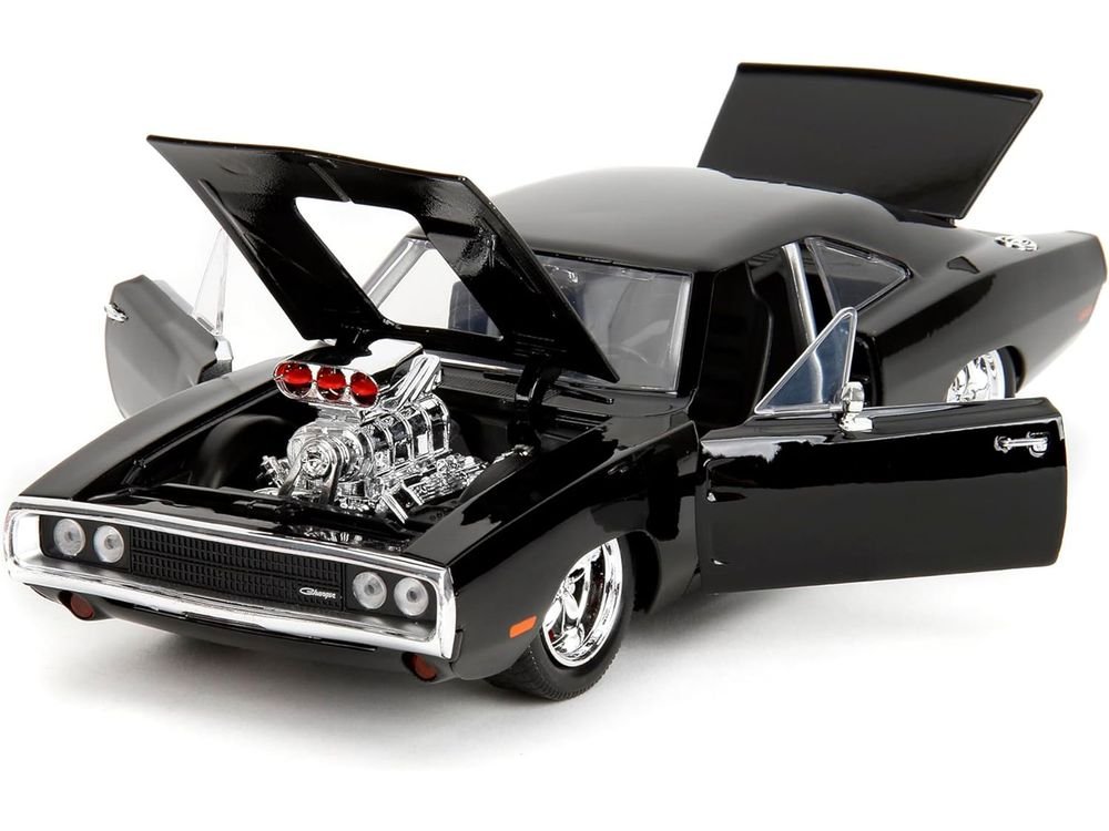 Dodge Charger R/T Black with Dom Diecast Figure "Fast & Furious" (2009) Movie "Hollywood Rides" Series 1/24 Diecast Model Car by Jada view 2