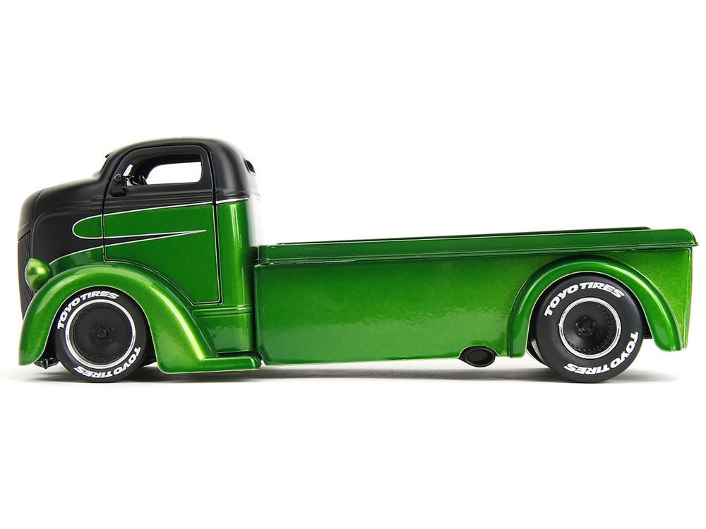 1947 Ford COE Flatbed Truck Green Metallic and Matt Black "Toyo Tires" with Extra Wheels "Just Trucks" Series 1/24 Diecast Model Car by Jada view 3