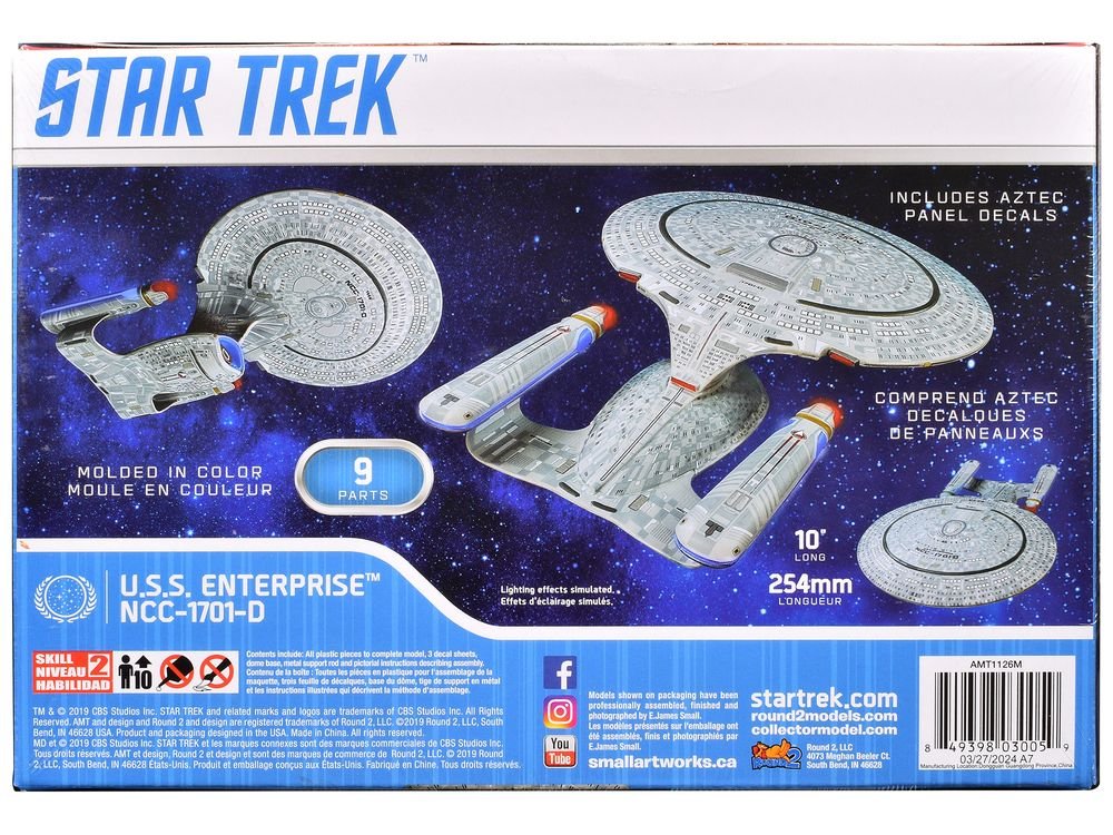 Skill 2 Model Kit U.S.S. Enterprise NCC-1701-D Space Ship "Star Trek: The Next Generation" (1987) TV Series 1/2500 Scale Model by AMT view 4