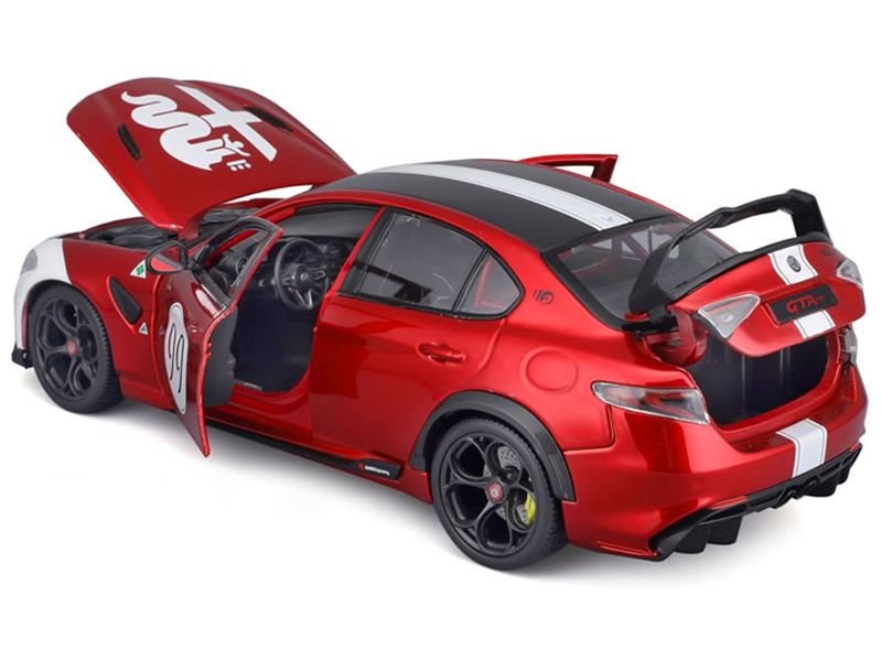 Alfa Romeo Giulia GTAm #99 Red Metallic with Black Top and White Graphics 1/18 Diecast Model Car by Bburago view 3