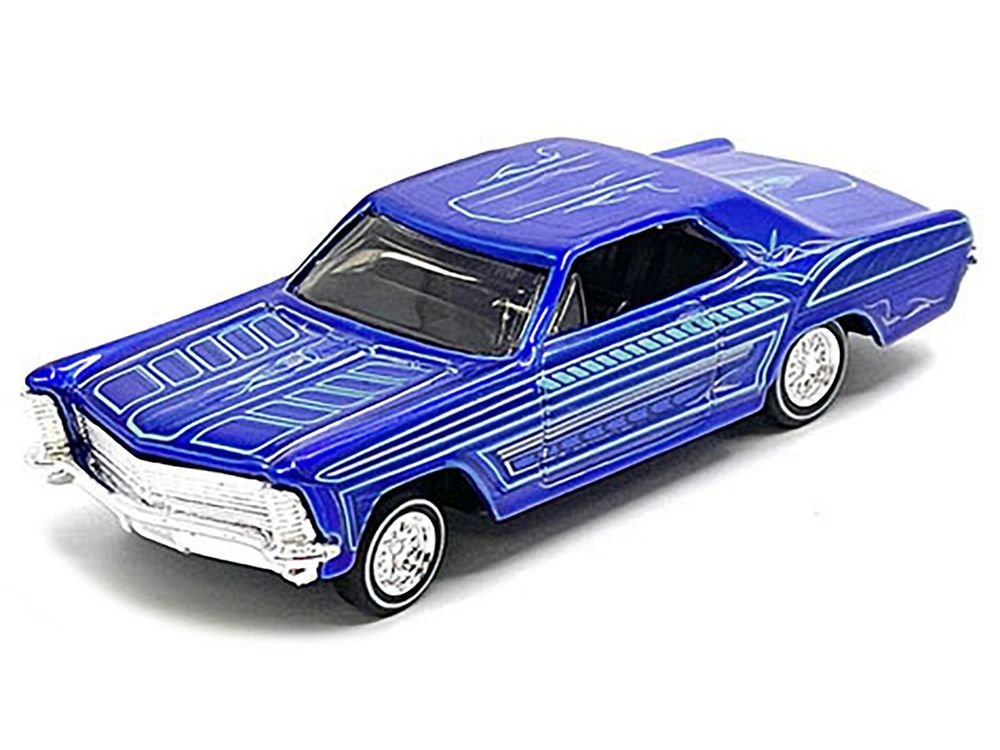 1965 Buick Riviera Candy Blue with Graphics "Lowriders" "Maisto Design" Series 1/64 Diecast Model Car by Maisto view 2
