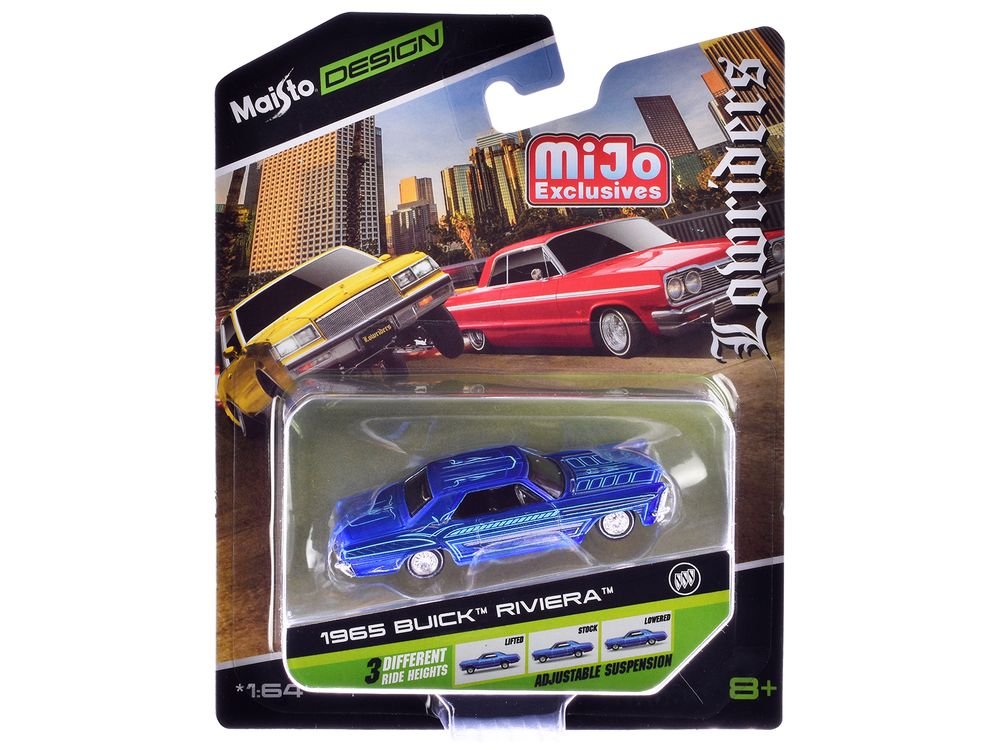 1965 Buick Riviera Candy Blue with Graphics "Lowriders" "Maisto Design" Series 1/64 Diecast Model Car by Maisto view 3