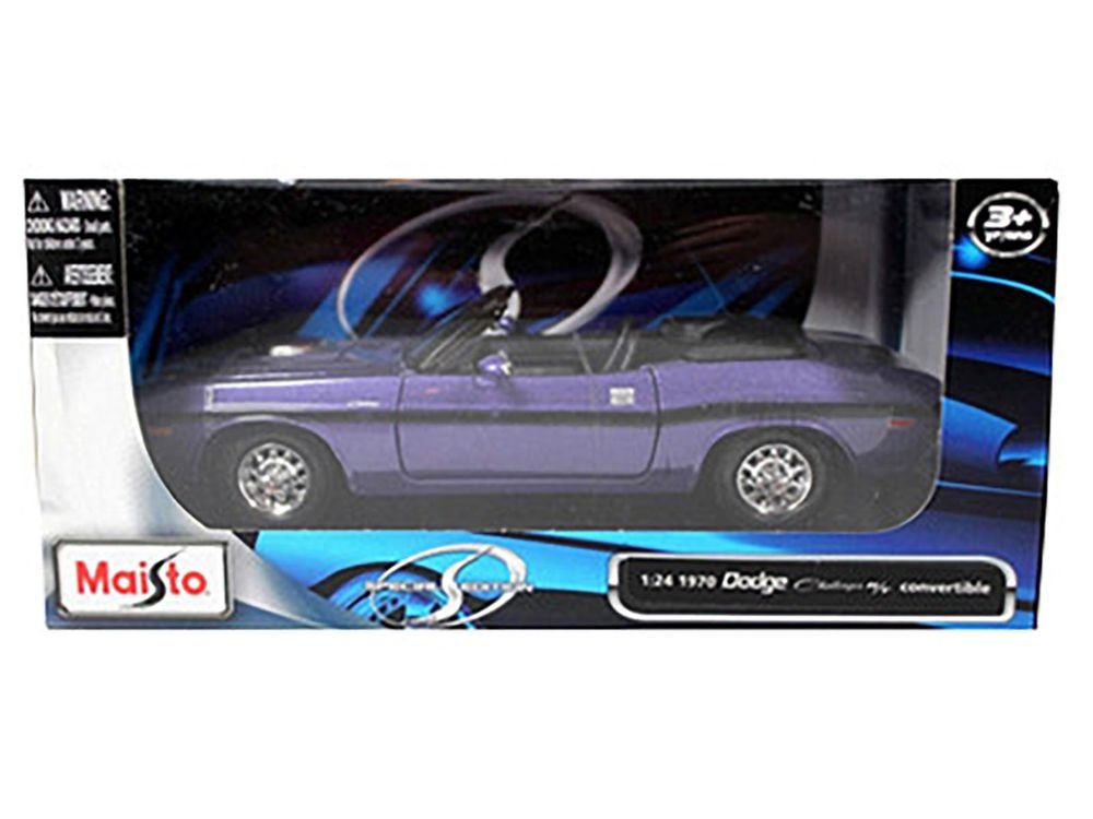 1970 Dodge Challenger R/T Convertible Purple 1/24 Diecast Model Car by Maisto view 3