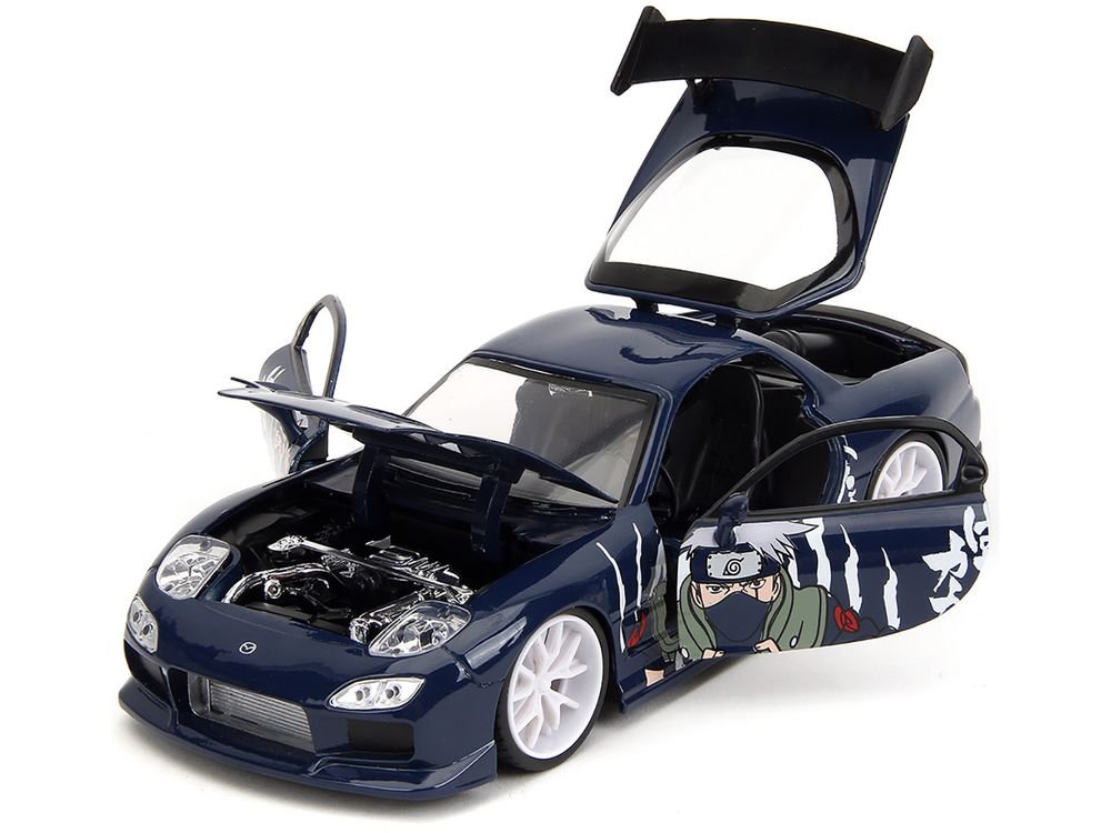 1993 Mazda RX-7 Dark Blue with Graphics and Kakashi Hatake Diecast Figure "Naruto Shippuden" (2009-2017) TV Series "Anime Hollywood Rides" Series 1/24 Diecast Model Car by Jada view 2