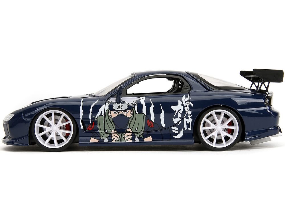 1993 Mazda RX-7 Dark Blue with Graphics and Kakashi Hatake Diecast Figure "Naruto Shippuden" (2009-2017) TV Series "Anime Hollywood Rides" Series 1/24 Diecast Model Car by Jada view 3