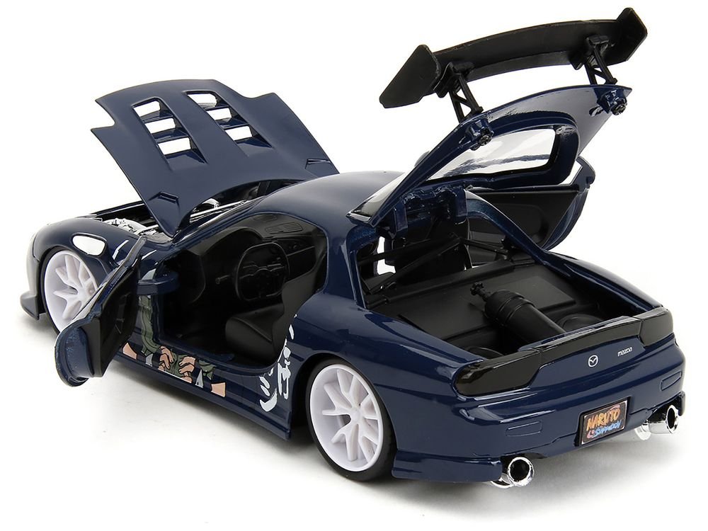 1993 Mazda RX-7 Dark Blue with Graphics and Kakashi Hatake Diecast Figure "Naruto Shippuden" (2009-2017) TV Series "Anime Hollywood Rides" Series 1/24 Diecast Model Car by Jada view 4