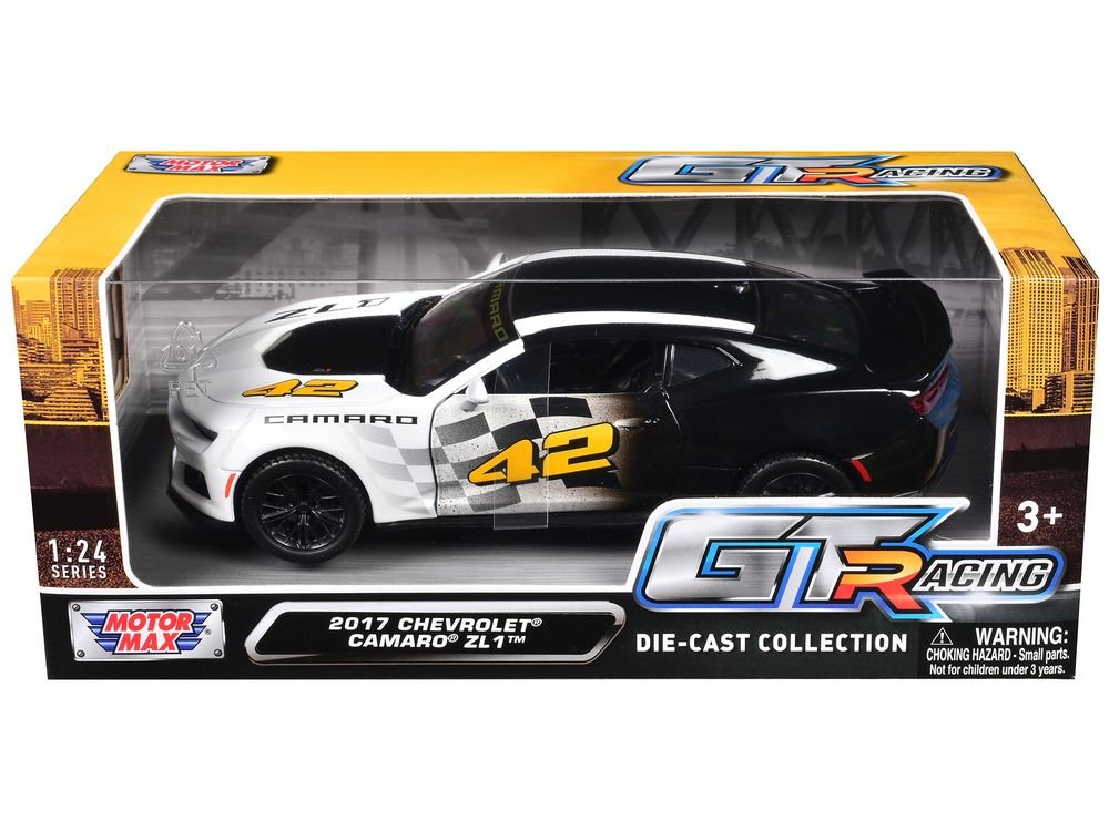 2017 Chevrolet Camaro ZL1 #42 Black and White "GT Racing" Series 1/24 Diecast Model Car by Motormax view 3