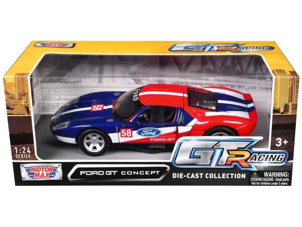 Ford GT Concept #58 Blue and Red with White Stripes "GT Racing" Series 1/24 Diecast Model Car by Motormax view 3