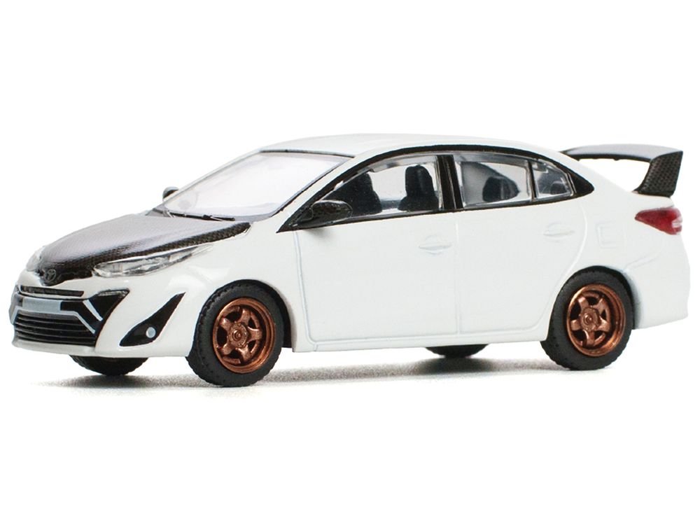 Toyota GR Vios White with Carbon Hood 1/64 Diecast Model Car by Pop Race view 2