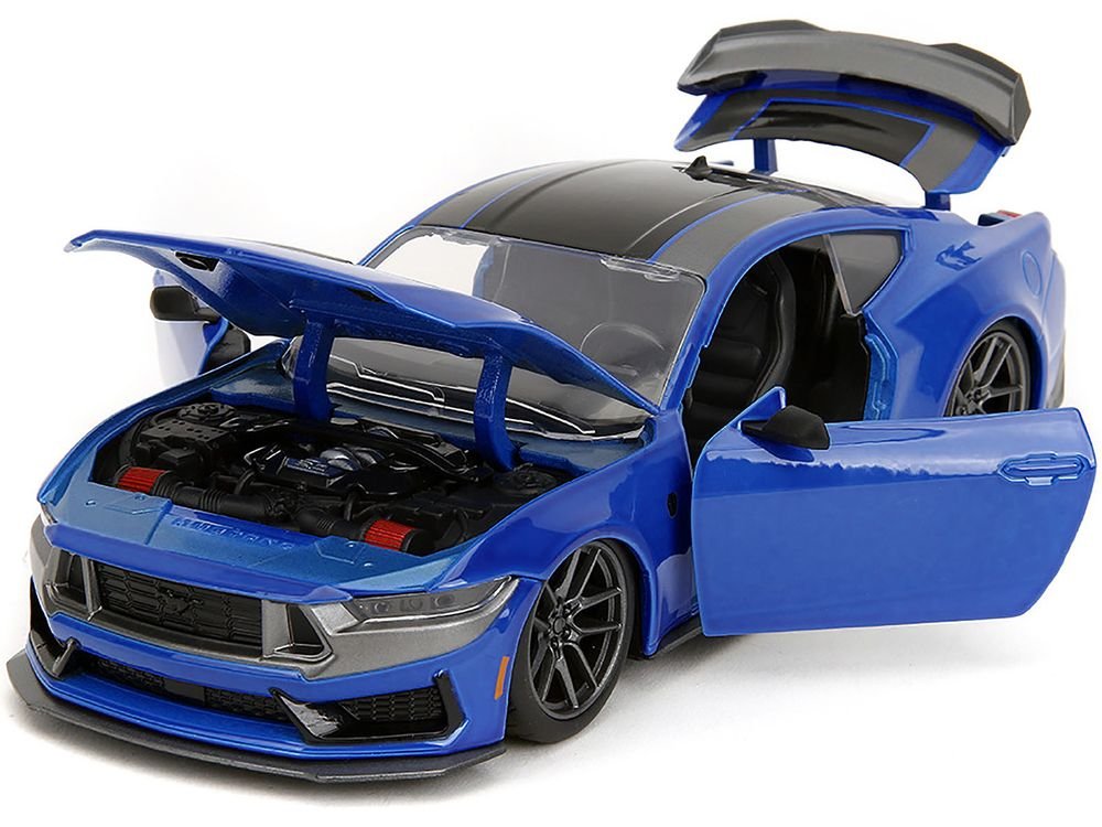 2024 Ford Mustang Dark Horse Blue Metallic with Black and Gray Stripes "Bigtime Muscle" Series 1/24 Diecast Model Car by Jada view 2