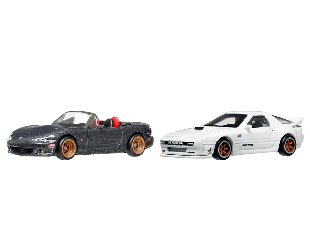 Mazda Mazdaspeed Miata Gray Metallic and Mazda RX7 FC Pandem White "Car Culture" Set of 2 Cars Diecast Model Cars by Hot Wheels view 2