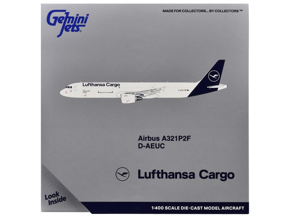 Airbus A321P2F Commercial Aircraft "Lufthansa Cargo" (D-AEUC) White with Blue Tail 1/400 Diecast Model Airplane by GeminiJets view 3