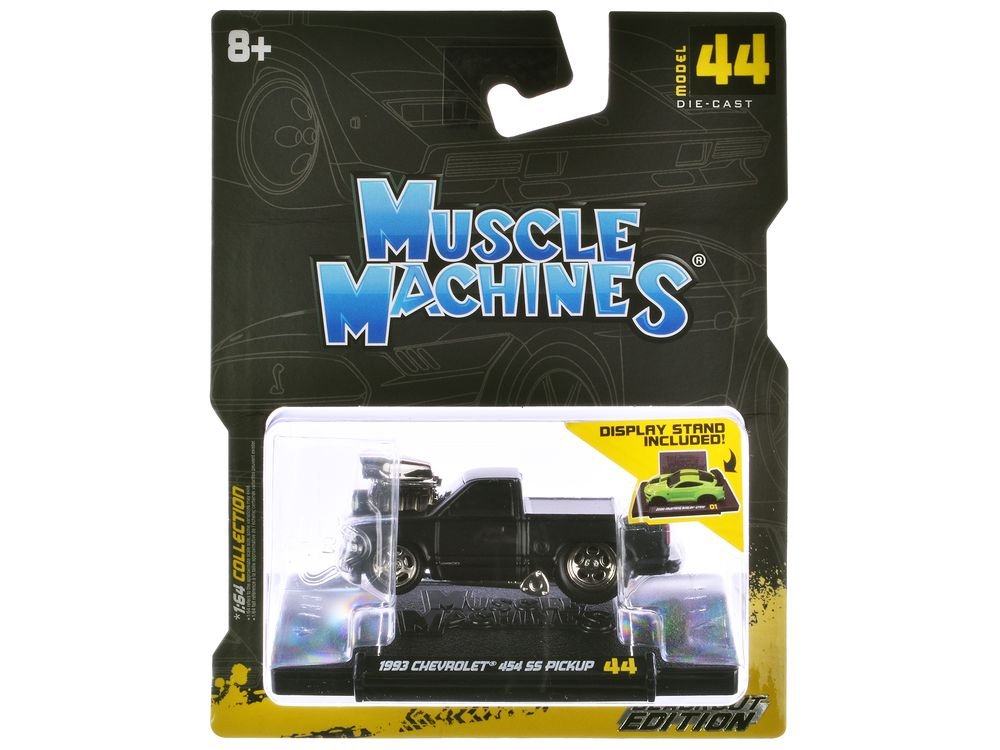 1993 Chevrolet 454 SS Pickup Truck Matt Black "Blackout Edition" 1/64 Diecast Model by Muscle Machines view 3