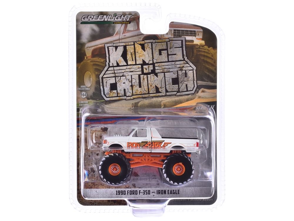 1990 Ford F-350 Monster Truck White "Iron Eagle" "Kings of Crunch" Series 15 1/64 Diecast Model Car by Greenlight view 3