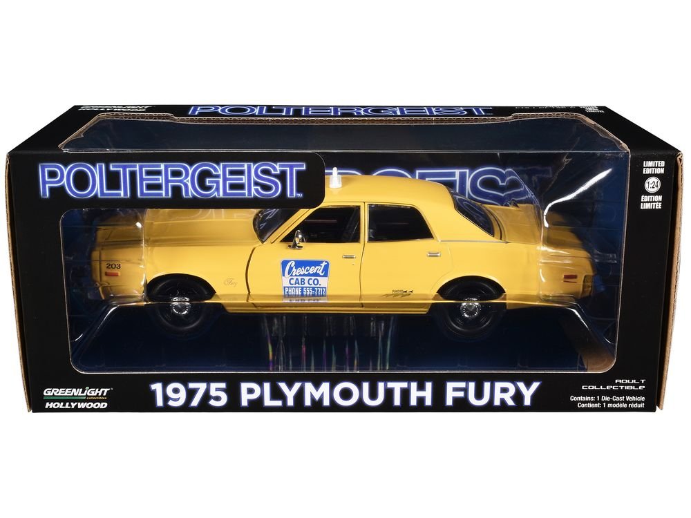 1975 Plymouth Fury Taxi "Crescent Cab Co." Yellow "Poltergeist" (1982) Movie "Hollywood" Series 20 1/24 Diecast Model Car by Greenlight view 3