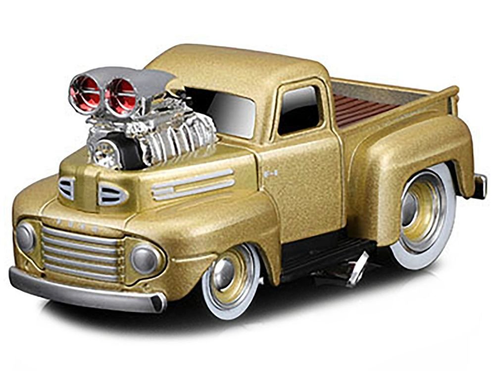 1949 Ford F1 Pickup Truck Gold Metallic 1/64 Diecast Model Car by Muscle Machines view 2