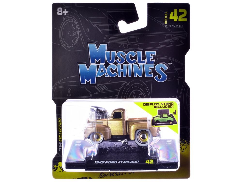 1949 Ford F1 Pickup Truck Gold Metallic 1/64 Diecast Model Car by Muscle Machines view 3