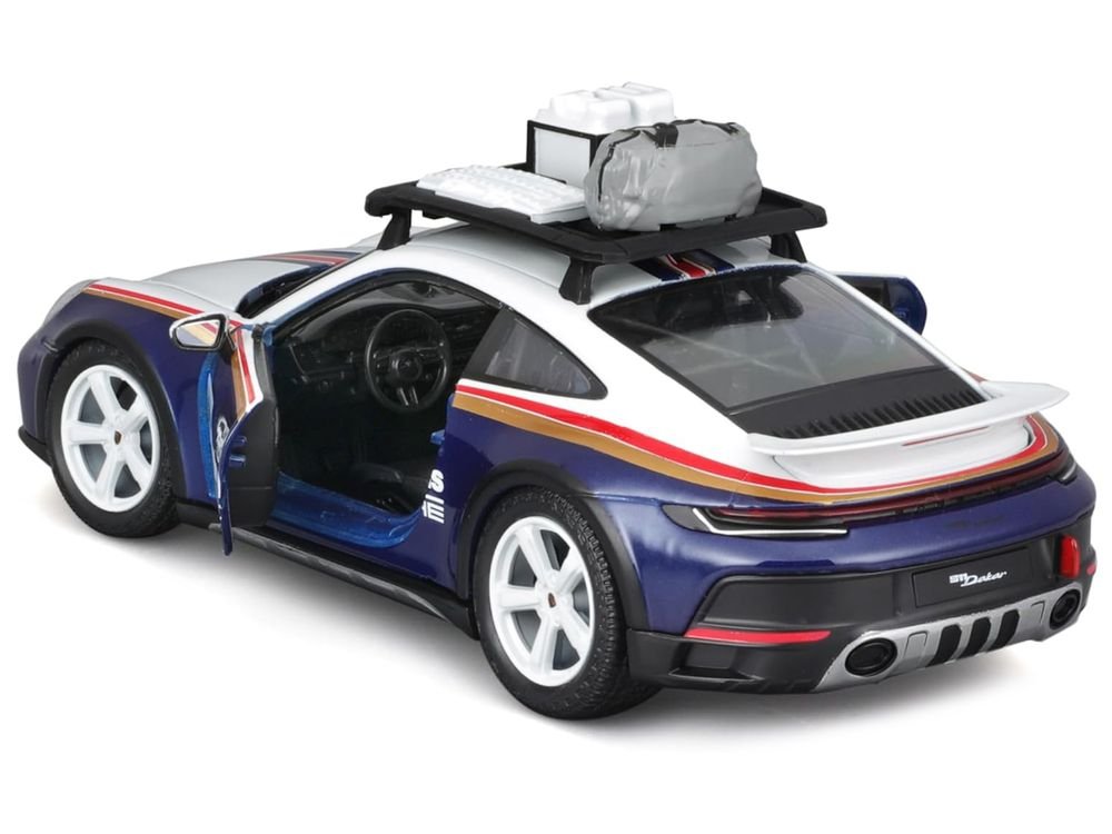Porsche 911 Dakar #953 "Roughroads Porsche" Blue and White with Stripes and Roof Rack "Race" Series 1/24 Diecast Model Car by Bburago view 3