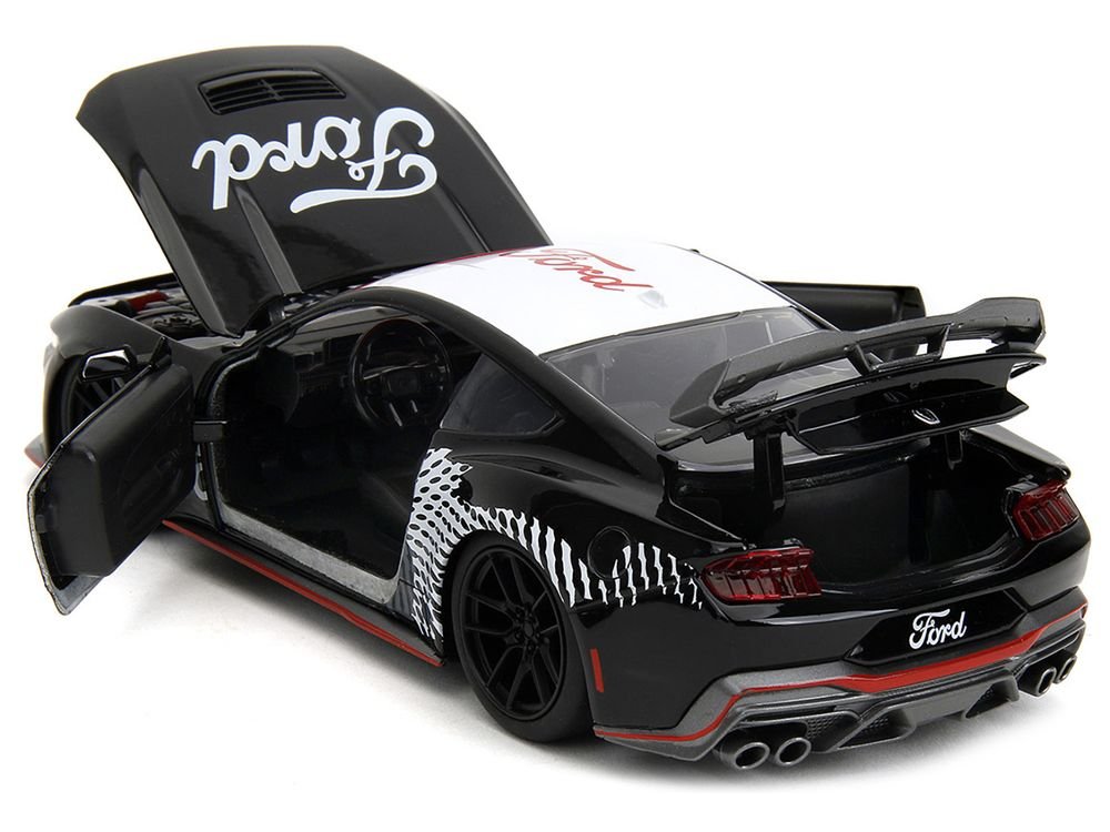2024 Ford Mustang Dark Horse Black with White Top and "Mustang Horse Graphics" "Bigtime Muscle" Series 1/24 Diecast Model Car by Jada view 4