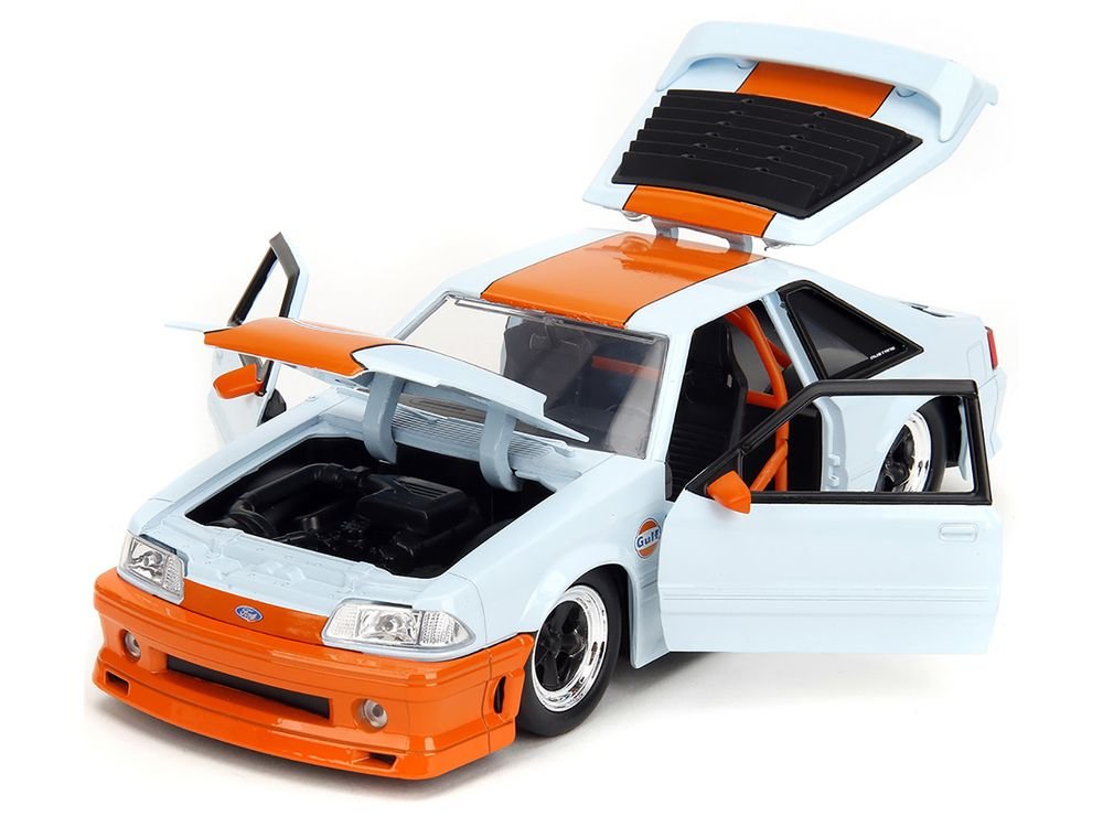 1989 Ford Mustang GT "Gulf Oil" Light Blue with Orange Stripe "Bigtime Muscle" Series 1/24 Diecast Model Car by Jada view 2