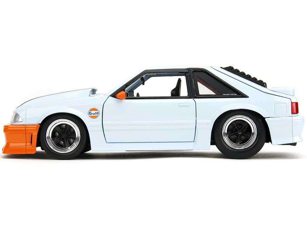 1989 Ford Mustang GT "Gulf Oil" Light Blue with Orange Stripe "Bigtime Muscle" Series 1/24 Diecast Model Car by Jada view 3