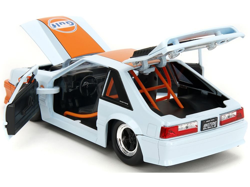 1989 Ford Mustang GT "Gulf Oil" Light Blue with Orange Stripe "Bigtime Muscle" Series 1/24 Diecast Model Car by Jada view 4