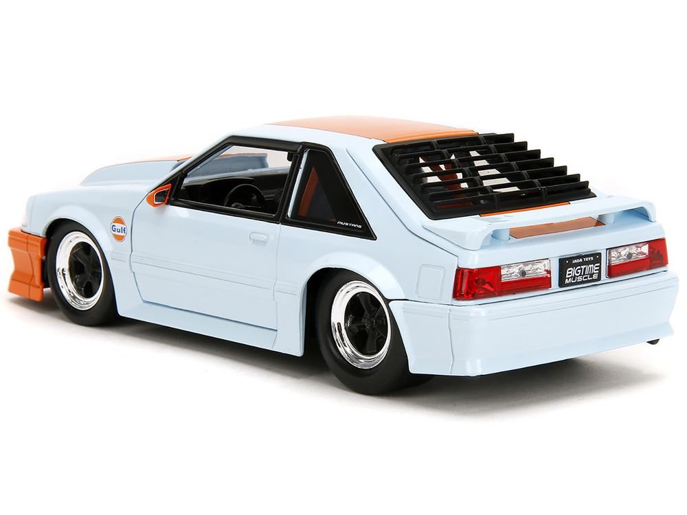 1989 Ford Mustang GT "Gulf Oil" Light Blue with Orange Stripe "Bigtime Muscle" Series 1/24 Diecast Model Car by Jada view 5