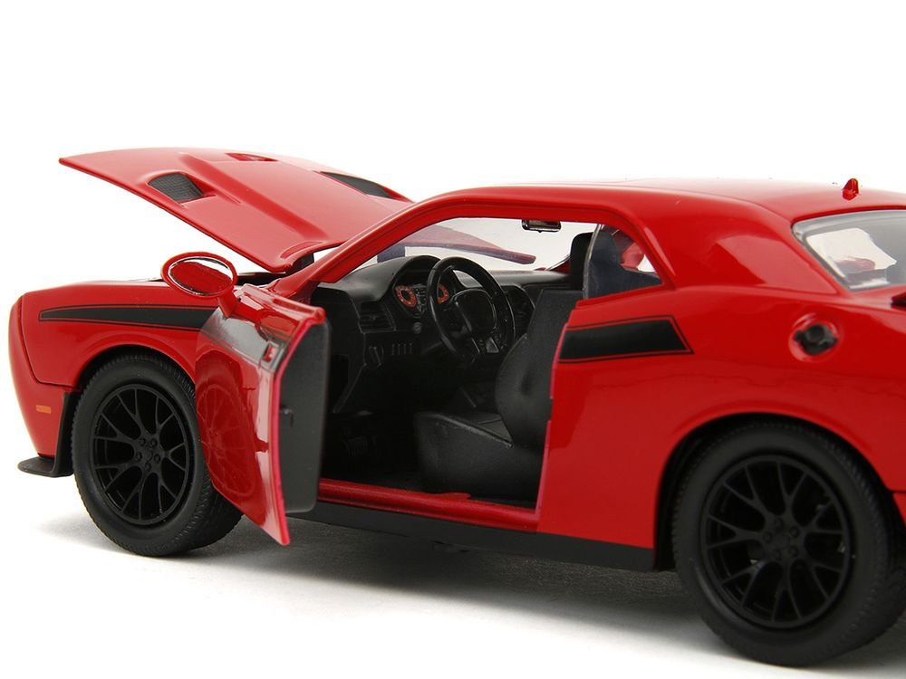 2015 Dodge Challenger Red with Black Stripes and Glenn Diecast Figure "The Walking Dead" (2010-2022) TV Series "Hollywood Rides" Series 1/24 Diecast Model Car by Jada view 3
