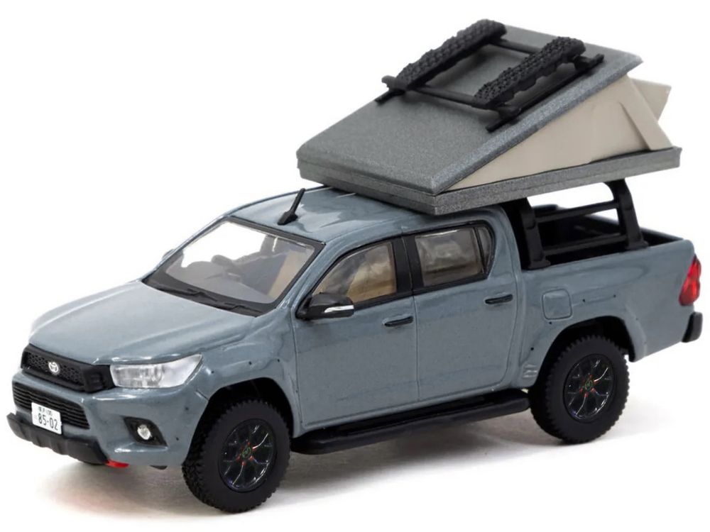 Toyota Hilux Pickup Truck RHD (Right Hand Drive) Gray with Camping Equipment "Road64" Series 1/64 Diecast Model Car by Tarmac Works view 2