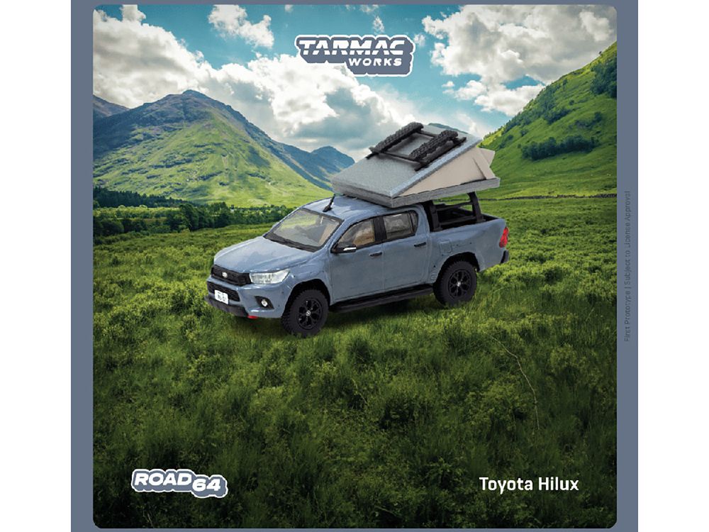 Toyota Hilux Pickup Truck RHD (Right Hand Drive) Gray with Camping Equipment "Road64" Series 1/64 Diecast Model Car by Tarmac Works view 3
