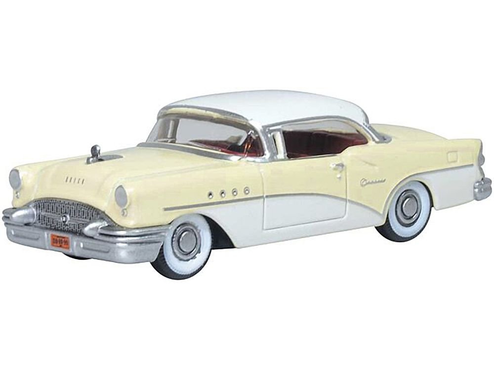 1955 Buick Century Condor Yellow and Dover White with Red Interior 1/87 (HO) Scale Diecast Model Car by Oxford Diecast view 2