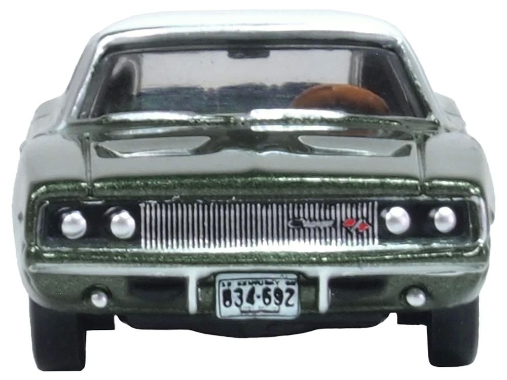 1968 Dodge Charger Racing Green Metallic with White Top and Tail Stripe 1/87 (HO) Scale Diecast Model Car by Oxford Diecast view 4