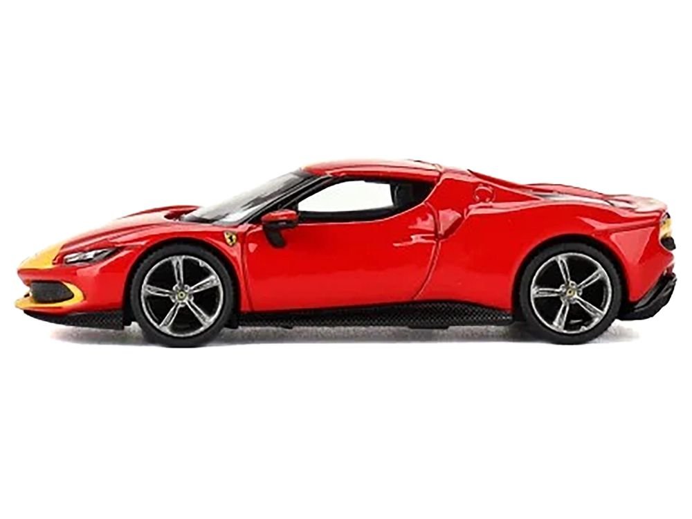 Ferrari 296 GTB Assetto Fiorano Rosso Corsa Red with Yellow Stripes 1/64 Diecast Model Car by BBR view 2