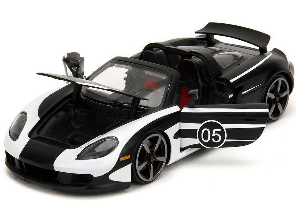 Porsche Carrera GT Convertible #05 Black with White Graphics "Hyper-Spec" Series 1/24 Diecast Model Car by Jada view 2