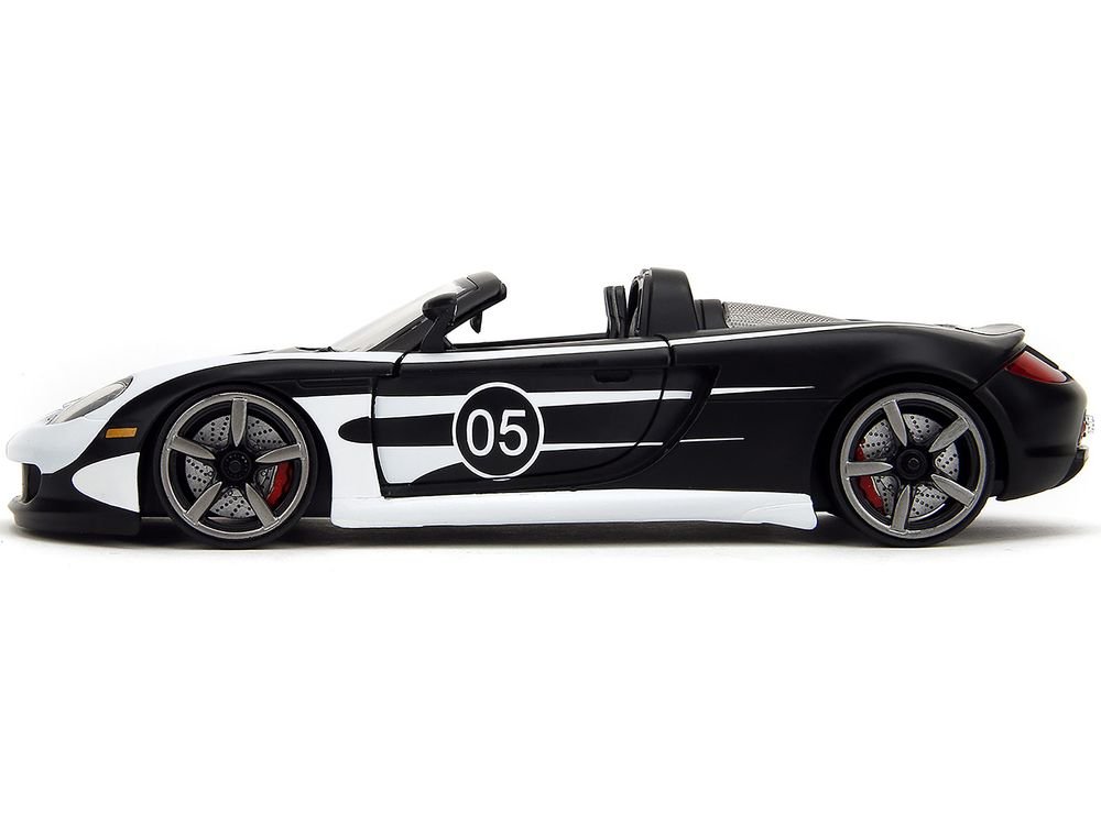 Porsche Carrera GT Convertible #05 Black with White Graphics "Hyper-Spec" Series 1/24 Diecast Model Car by Jada view 3