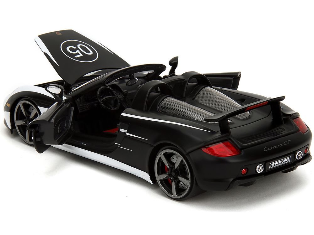 Porsche Carrera GT Convertible #05 Black with White Graphics "Hyper-Spec" Series 1/24 Diecast Model Car by Jada view 4