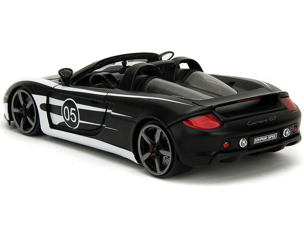 Porsche Carrera GT Convertible #05 Black with White Graphics "Hyper-Spec" Series 1/24 Diecast Model Car by Jada view 5