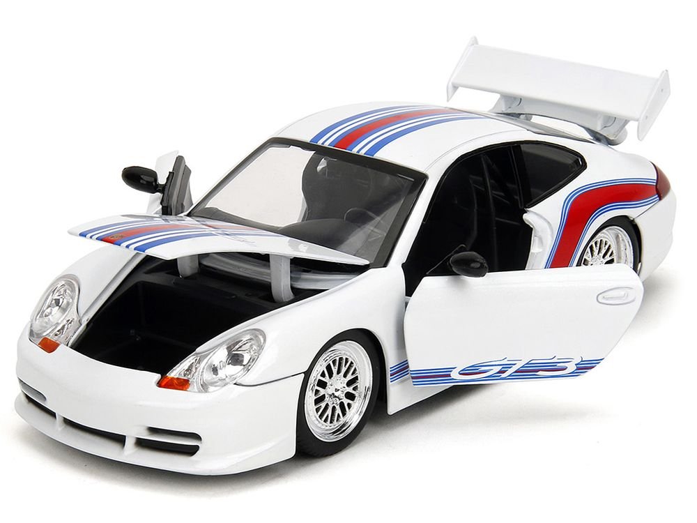 Porsche 911 GT3 (996) White with Red and Blue Stripes "Hyper-Spec" Series 1/24 Diecast Model Car by Jada view 2