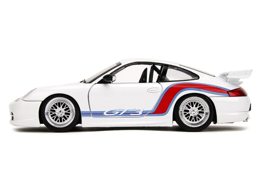 Porsche 911 GT3 (996) White with Red and Blue Stripes "Hyper-Spec" Series 1/24 Diecast Model Car by Jada view 3