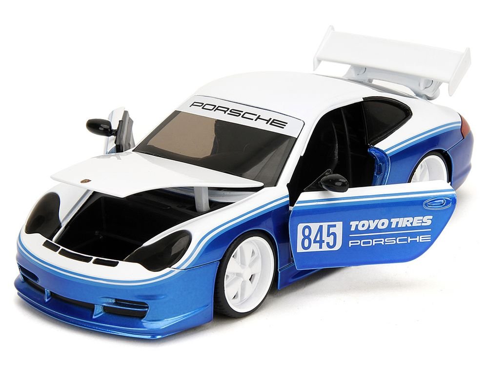 Porsche 911 GT3 RS (996) #845 White and Blue Metallic "Toyo Tires" "Hyper-Spec" Series 1/24 Diecast Model Car by Jada view 2
