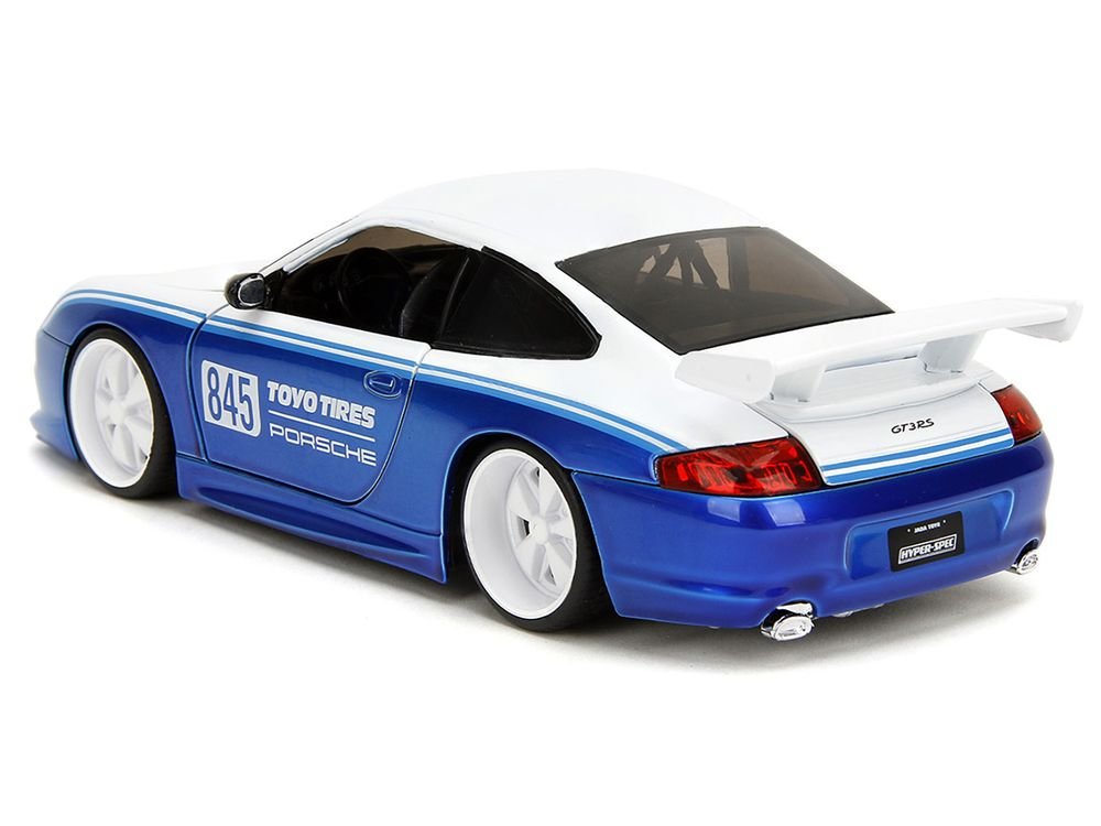Porsche 911 GT3 RS (996) #845 White and Blue Metallic "Toyo Tires" "Hyper-Spec" Series 1/24 Diecast Model Car by Jada view 5