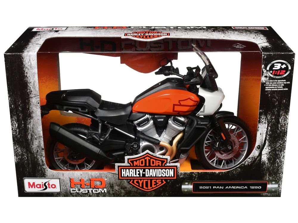 2021 Harley Davidson Pan America 1250 Motorcycle Orange and Black "H-D Custom" 1/12 Diecast Model by Maisto view 3