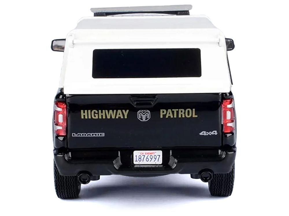 2019 RAM 1500 Laramine Crew Cab Pickup Truck "California Highway Patrol" Black and White with Truck Bed Camper "Law Enforcement and Public Service" Series 1/24-1/27 Diecast Model Car by Motormax view 4