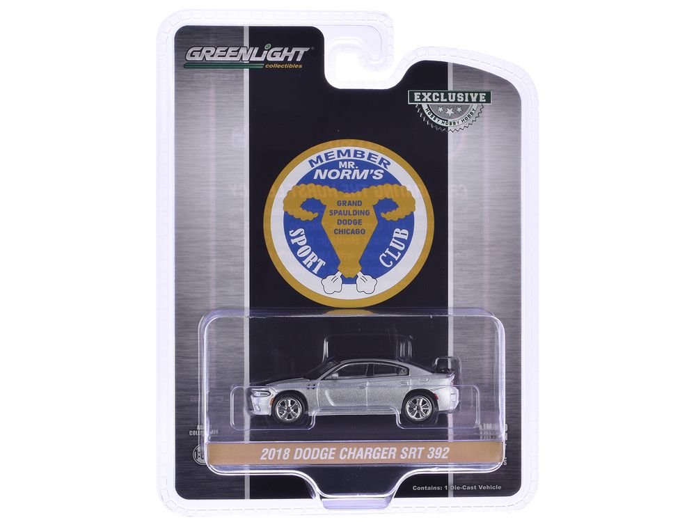 2018 Dodge Charger SRT 392 Silver Metallic with Black Stripe "Mr. Norm Heritage GSS Charger" "Hobby Exclusive" Series 1/64 Diecast Model Car by Greenlight view 3
